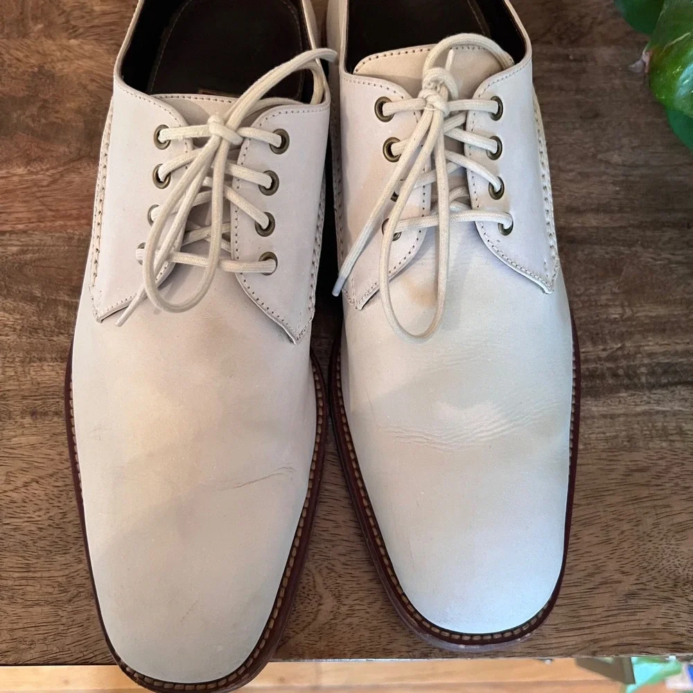 VTG‎ Cole Haan Mens 10.5 Oxfords Derby Shoes Beige Leather Square Toe Lace Up